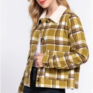 Cozy Cabin Plaid Jacket - Mustard & Cream